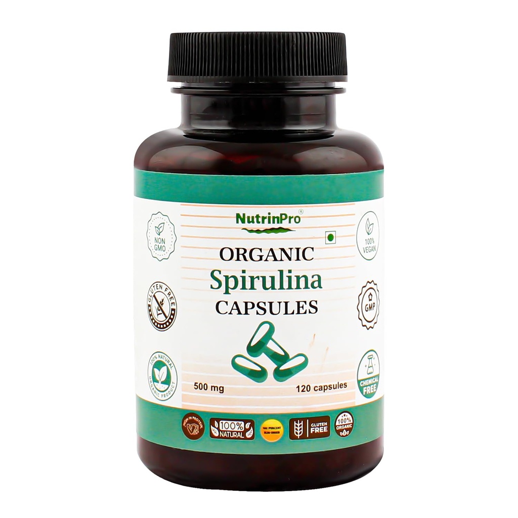 USDA אורגני Spirulina קפסולות - 100% תוספת טבעונית טהורה, non-GMO, Gluten-Free, Chemical-Free (120)