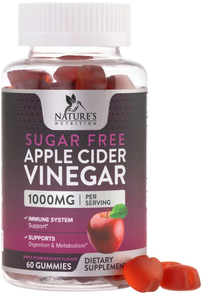 Apple Cider Vinegar Gummies for Weight Loss 1000mg - טבעוני Apple Vinegarmy for Detox & ניקויse, ACV גלולות, ויטמין B12, Sugar Free ACV Gummy, Non-GMO, תזונה של הטבע - 60 מסטיקנים