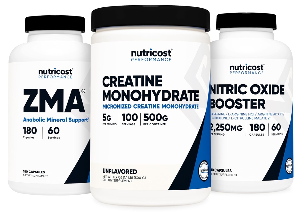מזון זול קריאטין 500 גרמים, Nitric Oxide 180 קפסולות, ZMA 180 קפסולות Bundle