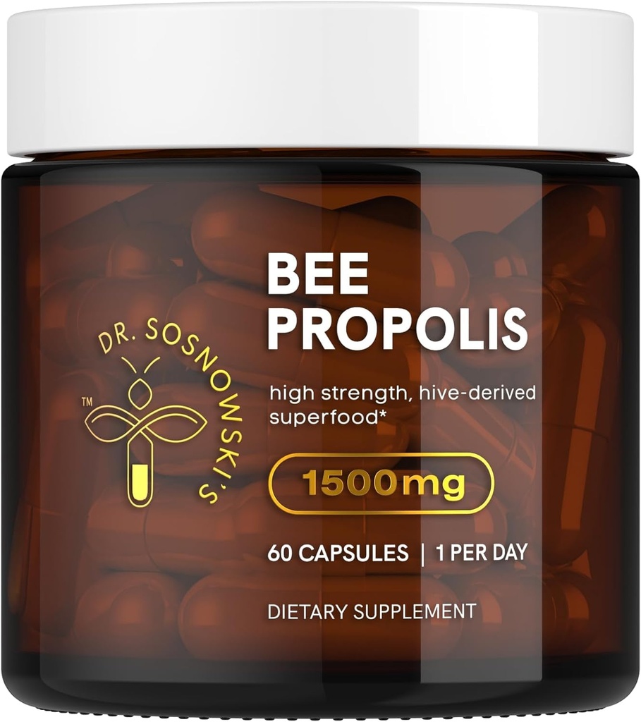Dr Sosnowski's Bee Propolis | 1500mg High Potency | Hive-derived Superfood, קפסולות ירקות, 60 Count | 2 חודשים אספקה