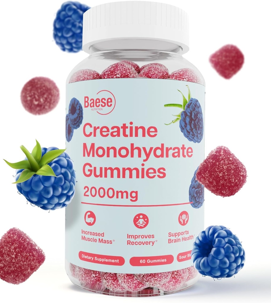 Creatine Monohydrate Gummies for Men & Women - High Purity Sour Blue Raspberry- Chewable Creatine Infused Gummy forשרירים Power & Energy Boost, Bioavailable Pre-Workout תוסף