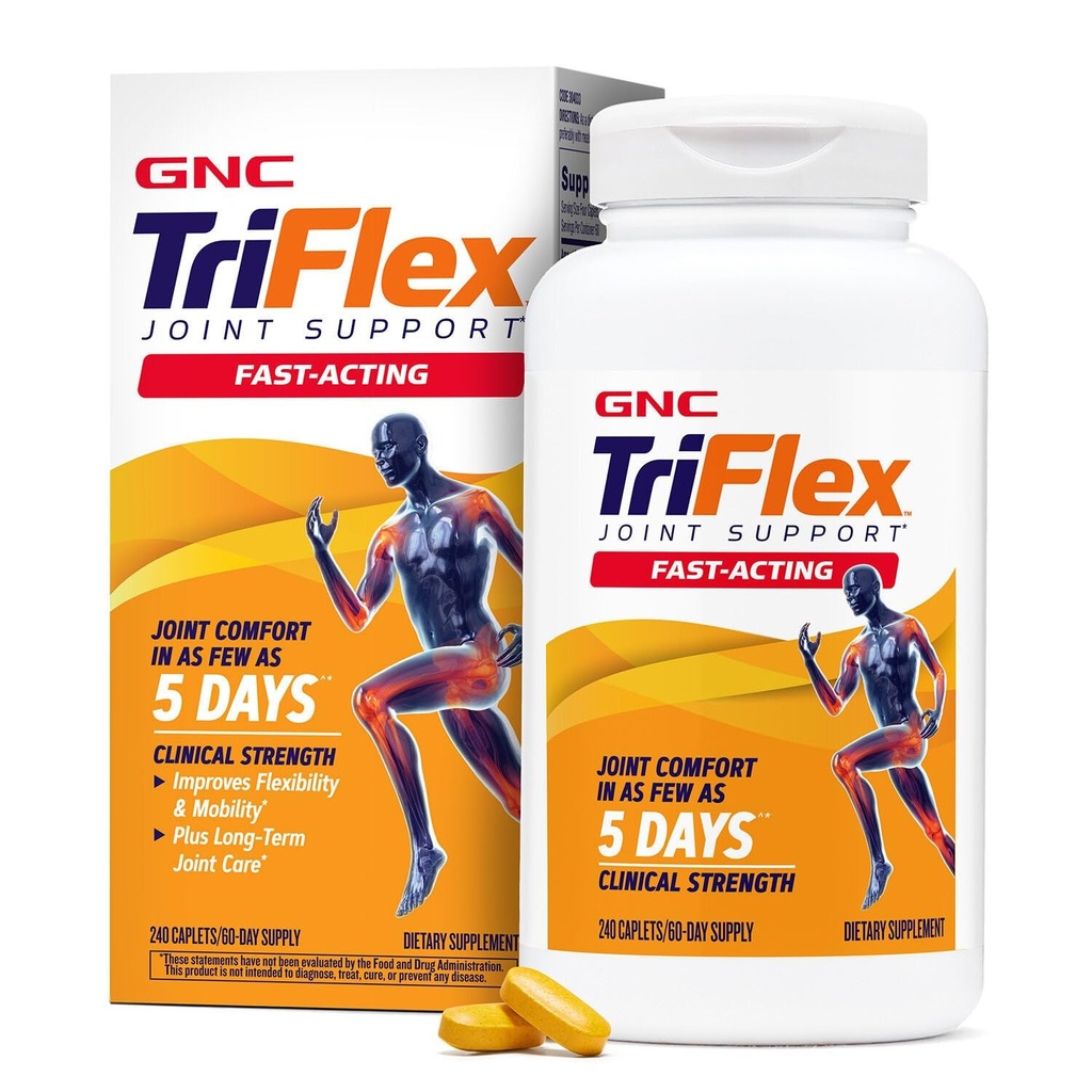 GNC TriFlex Fast-Acting 2.0, Improves Joint Comfort and Stiffness, Clinical Strength Doses of Glucosamine/Chondroitin and Boswellia- Plus Turmeric, 240 Caplets