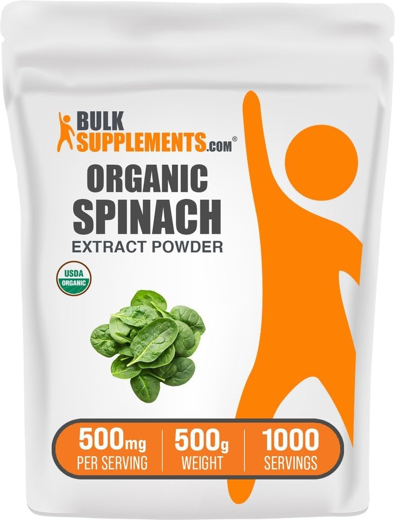 BulkSupplements.com אורגני Spinach אבקת - אבקת ספינח אורגני מפלט עלה, תוסף צמחי -ten Free, 500 מ"ג עבור שירות, 500g (1.1 lbs) (Pack of 1)