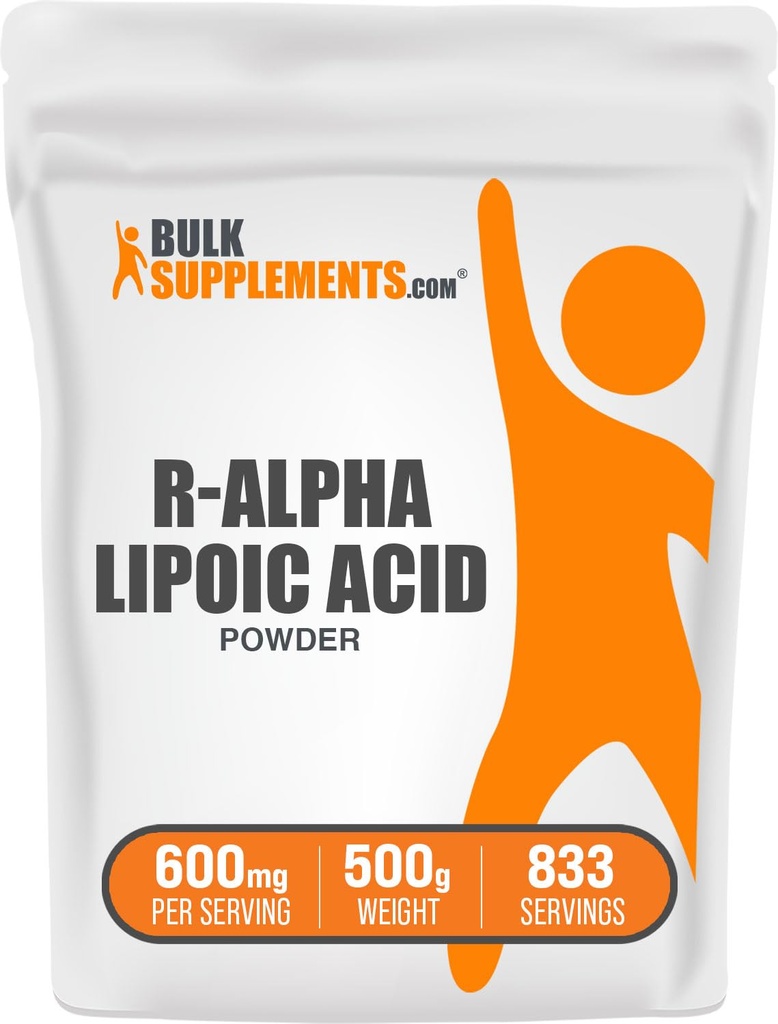BulkSupplements.com R-Alpha Lipoic Acid Powder - R-ALA Supplement, R Alpha Lipoic Acid 200mg - Antioxidants Supplement, Gluten Free, 200mg per Serving, 500g (1.1 lbs) (Pack of 1)