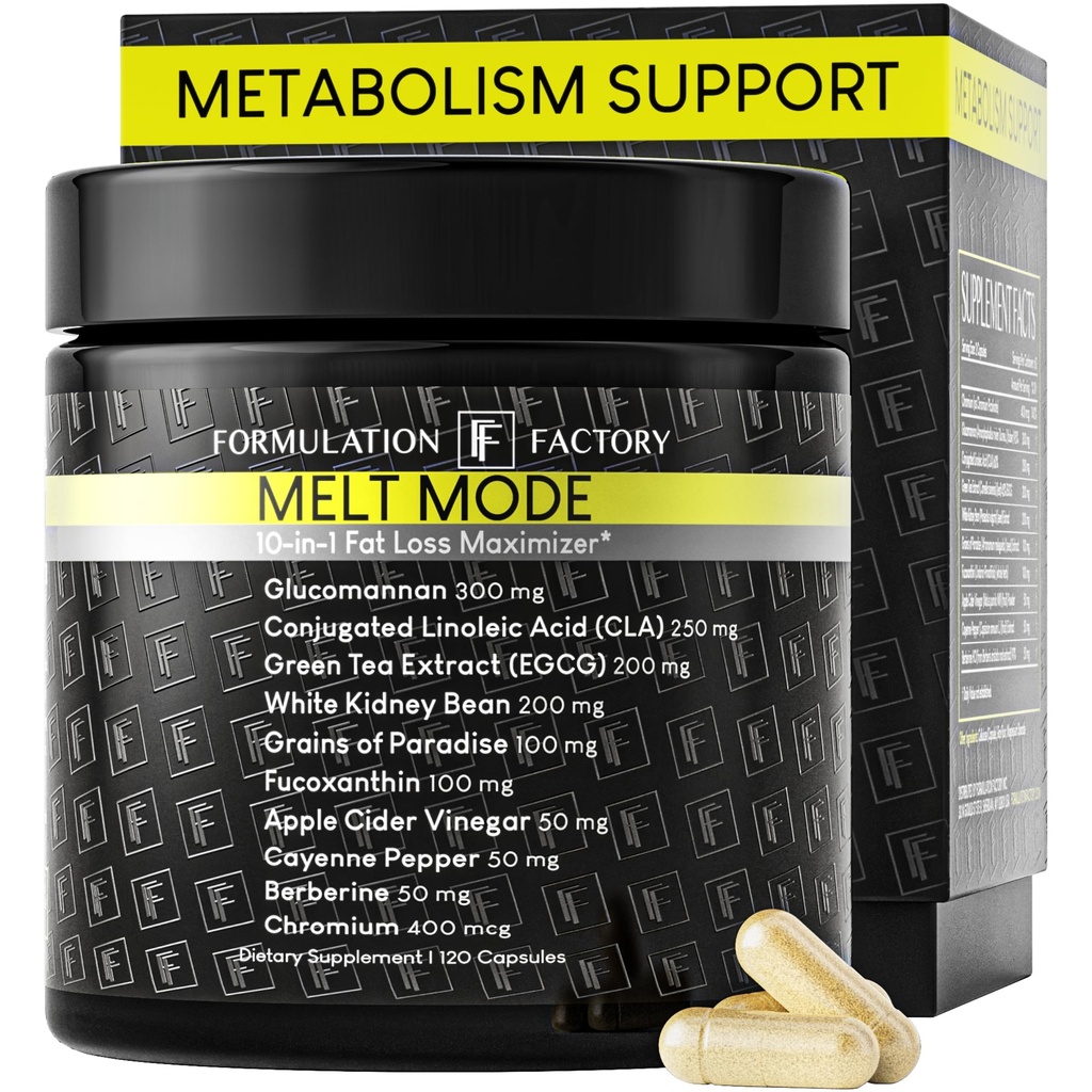 פורמולה מפעל Metabolism Booster - Melt Mode Natural Thermogenic תמיכה עם Glucomannan, L-Carnitine & Green Tea Extract - Advanced Satiety & Energy - 120 קפסולות, 2 חודשים אספקה