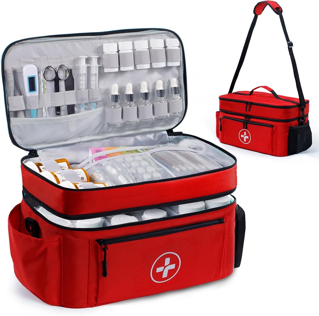 BAGSFY Travel Medicine Bag מארגנת, Medical Bag Empty, Pill Bottle מארגנת עבור הבית, אחסון תרופות גדול, נסיעות ביצוע מקרה עזרה ראשונה Kit Bags ריק, כרטיס חירום.