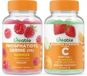 Lifeable Phosphatidylserine (PS) + ויטמין C 1050 מ"ג, חניכיים Bundle - גדול Tasting, ויטמין תוסף, Gluten Free, GMO חינם, Chewable Gummymymymy