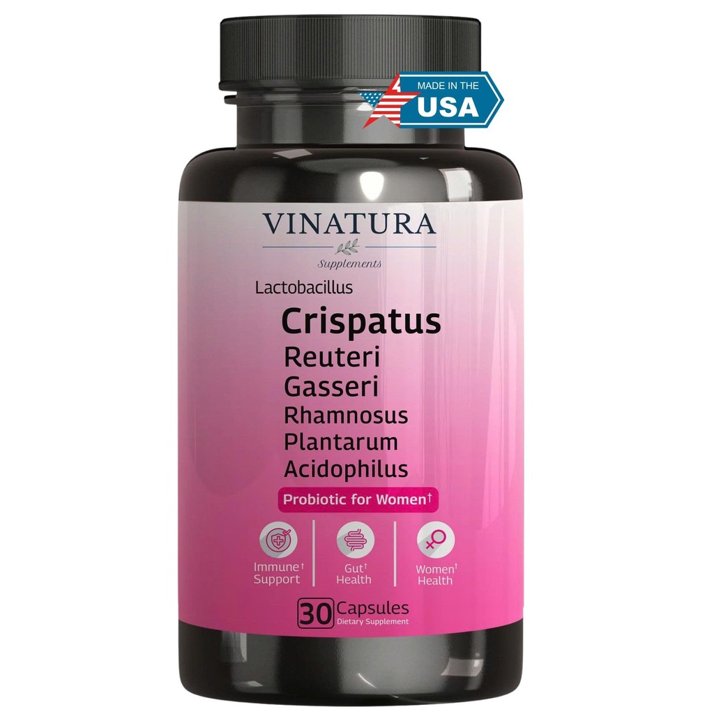 VINATURA Lactobacillus Rhamnosus, Reuteri, Gasseri, Plantarum, Crispatus, Acidophilus Probiotics - Probiotics for Women *USA Made & Tested * Women Vaginal Health, Gut and Digestive Health - 30 כמוסות
