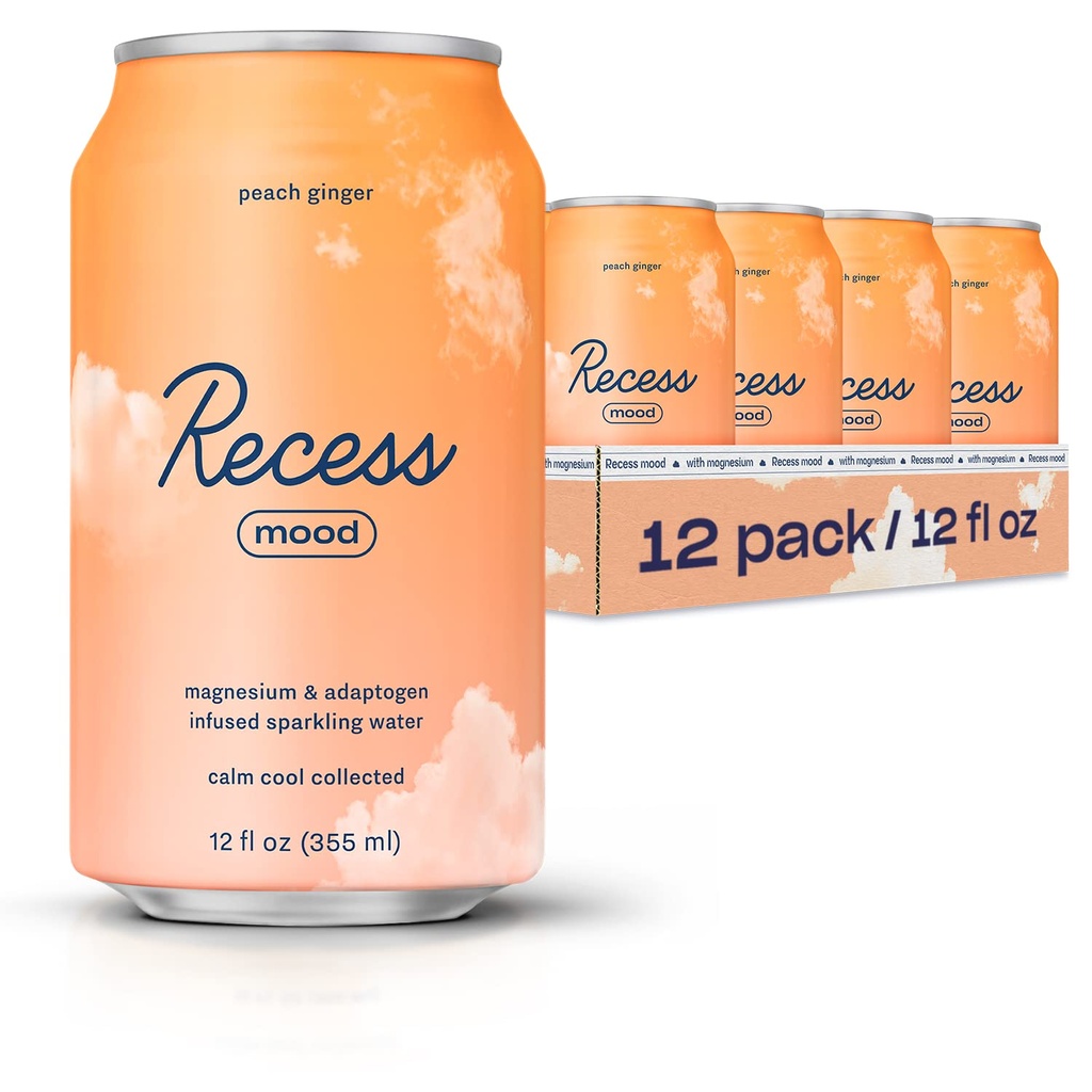 Recess Mood Magnesium & Fitogen לשתות, להירגע Beverage, 12 אונקיה (Peachgin, 12 Pack)