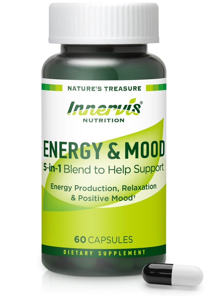 תוספי אנרגיה ומ Mood - Boost Energy &הקטנת Fatigue, תמיכה מרגיעה - 60 קפסולות - Non-GMO, צד שלישי נבדק - תזונה פנימית