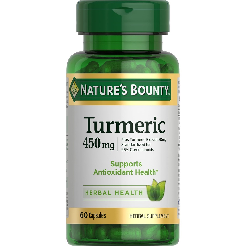 קפסולות טורמרניות של Nature's Bounty Turmeric, Herbal Supplement with Plant-based Antioxidants, 450 Mg, 60 Ct