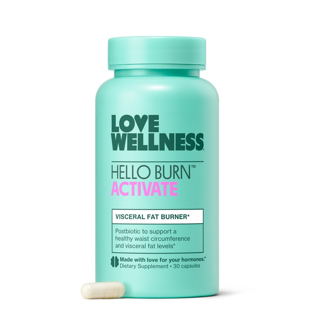 Love Wellness Hello Burn Active | תמיכה בשומן הוויקינגי עם HT BPL1 Postbiotic | תומך ב-Vist Circumference, Longevity and Metabolic Wellness | 30 Count