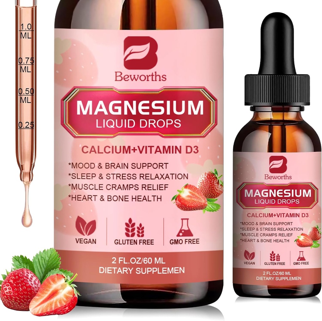Magnesium נוזל טיפות, Magnesium Glycinate תוסף עם Magnesium Turate, Citrate, Calcium, Potassium, ויטמין, Zinc - תמיכה מרגיעה, אנרגיה ו- Bowel Health