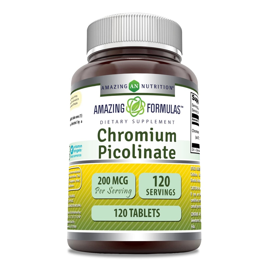 פורמולה מדהימה Chromium Picolinate תוסף | 200 Mcg Per Serve | Tablet | Non-GMO | Gluten Free | Made in USA (120 Count)