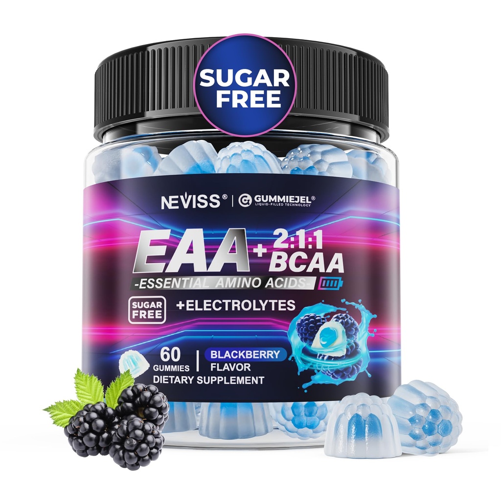 תוספי חניכיים EAA, All 9 Essential Amino Acids תוספת, BCAA Amino Acids חניכיים עבור נשים│Branched-Chain Aminos & אלקטרוליטציה hydromies│Gluten חינם, Raspberry Flavor, טבעוני, 60ct 60ct
