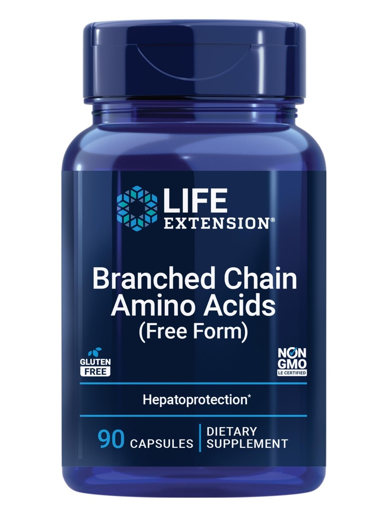 החיים המורחבת שרשרת Amino Acids (BCAAs), leucine, isoleucine, valine, מקדם התאוששות שרירים לאחר אימון, Gluten-Free, non-GMO, 90 קפסולות