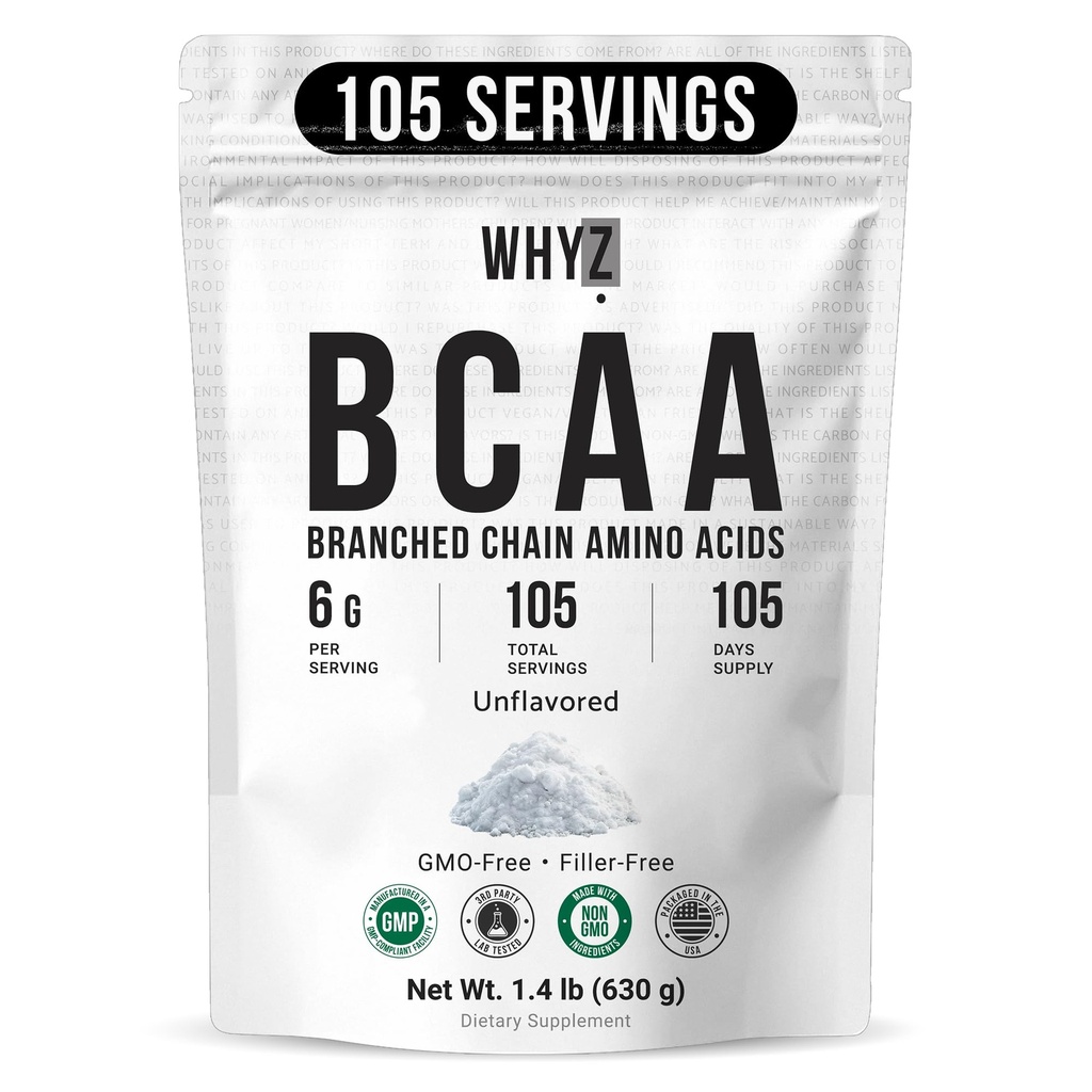 אבקת BCAA 2:1, Unflavored שרשרת Amino Acids עבור גברים ונשים טהור BCAA אבקת אנרגיה עבור ערבוב משקאות & Shakes non-GMO No-Additives, 105 משרתים, 1.4 lb (630g)