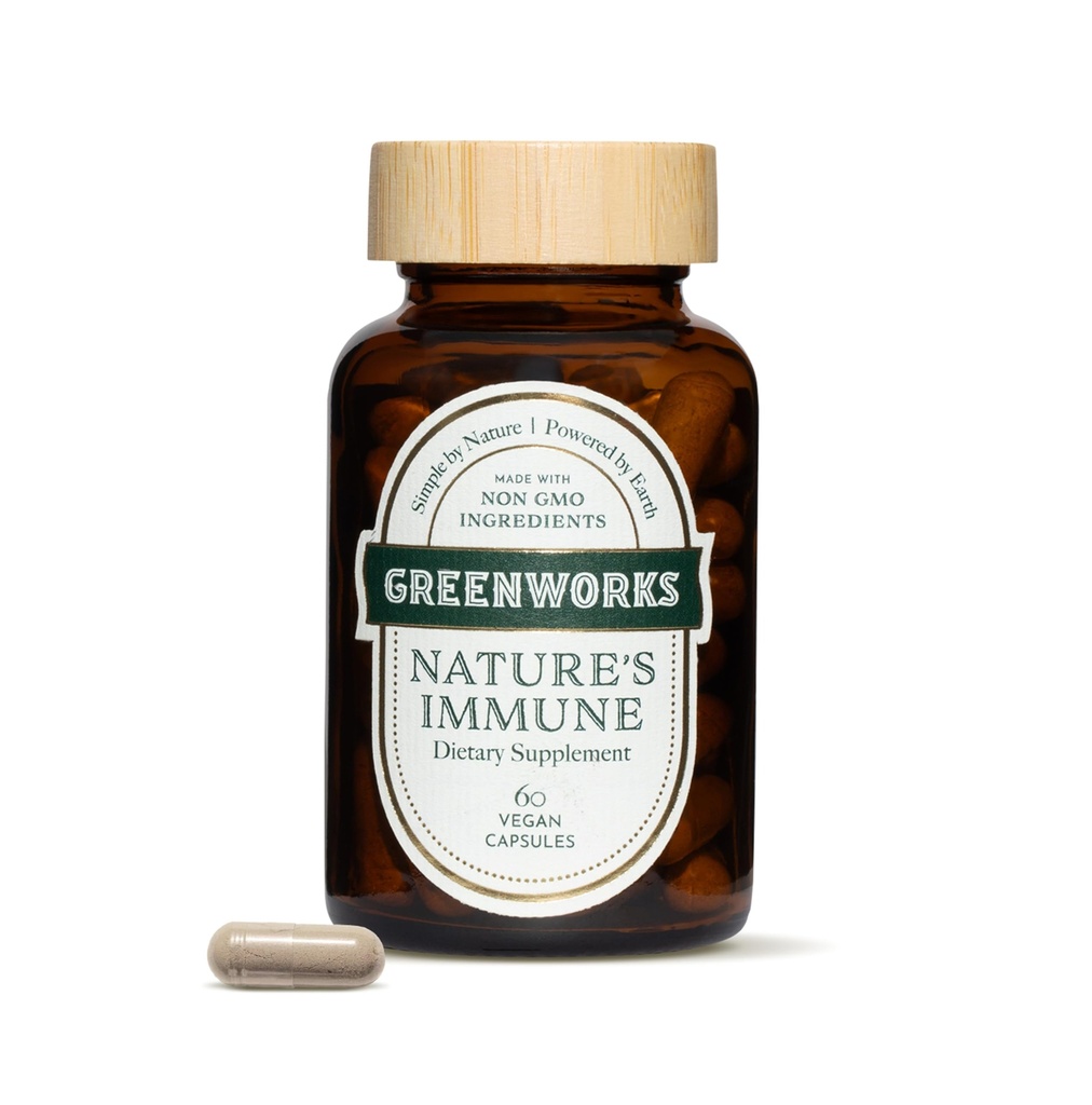 Greenworks Nature's Immune - אורגני Daily Immune Support with Elderberry, Echinacea, ג'ינג'ר, Turmeric & מדיצ'לי Mushrooms - טבעוני, Non-GMO, Gluten-Free - 30 משרתים
