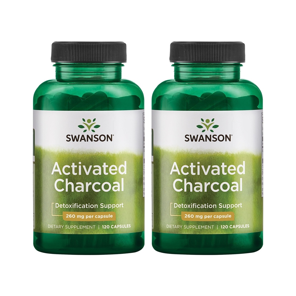 סוונסון הפעיל Charcoal - תוסף טבעי תומך ב Absorption בריאה - עוזר w/Bloating & שמירה על קבועות Bowel - (120 קפסולות, 520 מ"ג לשרת) 2 Pack