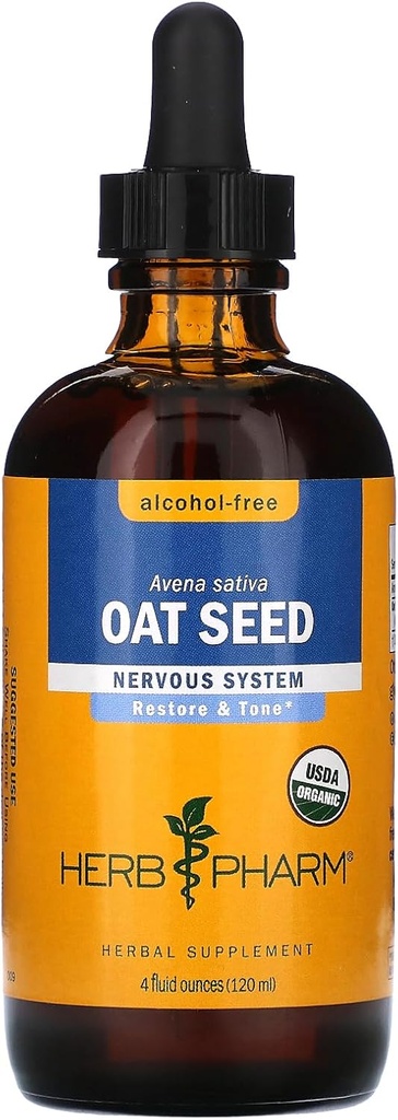 Herb Pharm מוסמך אורגני אלכוהול חינם Oat Seed Glycerite עבור מערכת העצבים - 4 Ounce