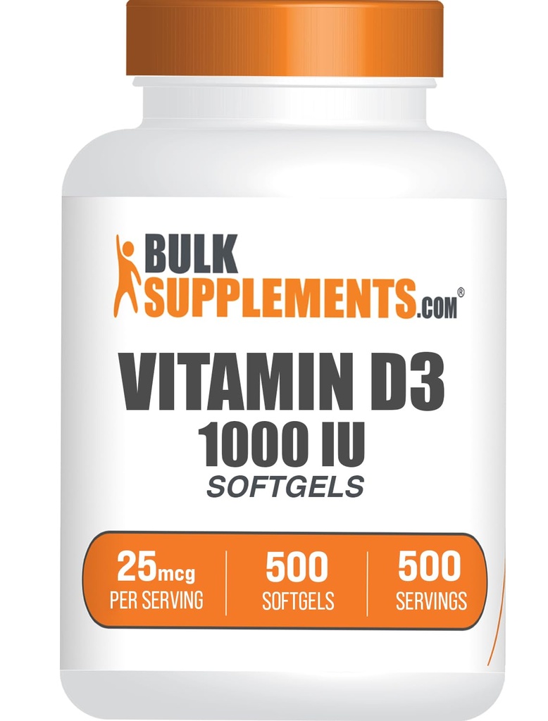 BulkSupplements.com ויטמין D3 1000IU Softgels - Cholecalciferol, D3 תוסף, ויטמין D 1000 IU - 1 ויטמין D3 Softgel (25mcg של ויטמין D) לשרת, 500 הרוזן (Pack of 1)