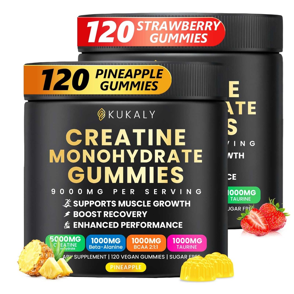 Creatine Monohydrate חניכיים עבור גברים ונשים, 9000MG Creatinemies סוכר חינם - BCAA 2:1, B12 B6 עבור כוח Boost, Focus & Endurance, טבעוני, non-GMO