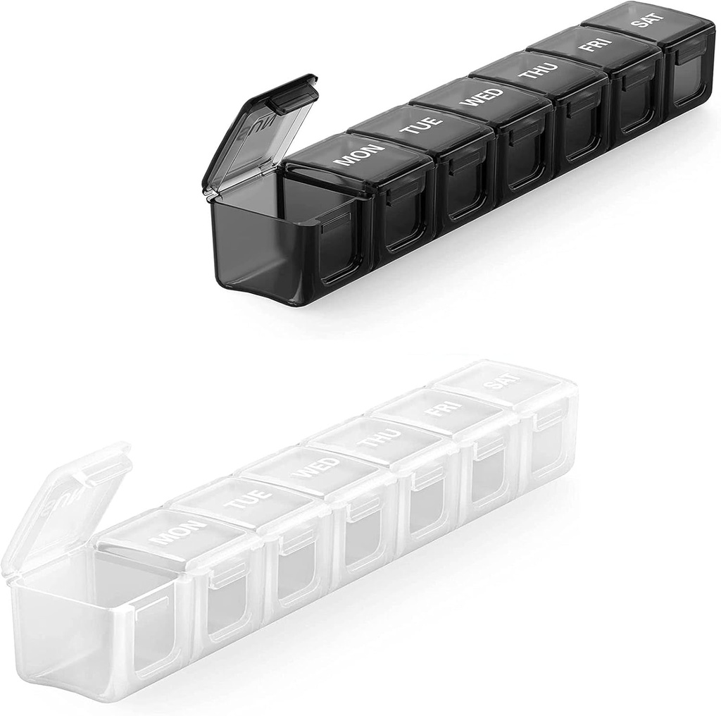 2 Pack תוספת גדולה גלולות מארגנת, Sukuos Weekly Pill Box, Pill Case, מארגנת תרופות עבור ויטמינים, שמן דגים או תוספים