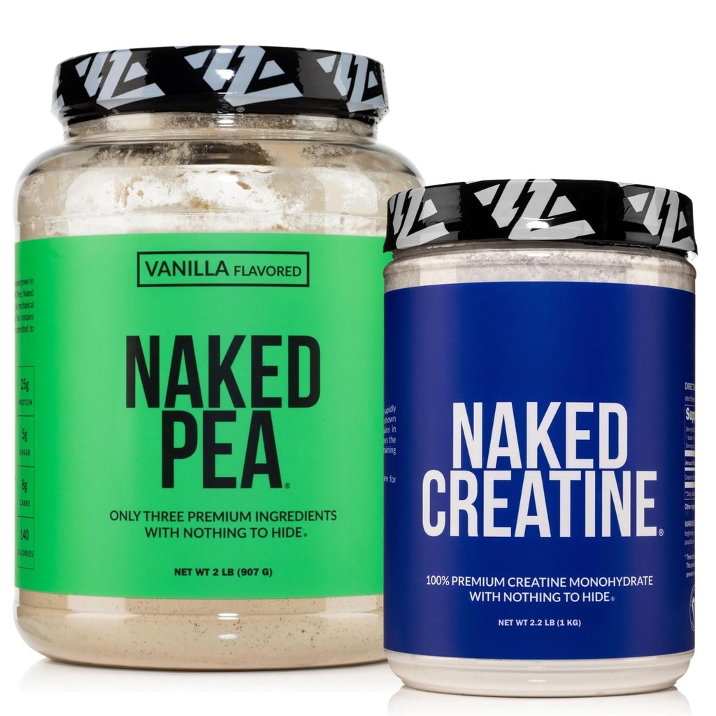 NAKED Vanilla Pea Protein Isolate 2LB Pure Micronized Creatine Monohydrate 1,000g (200 Servings) – Vegan; Bulk; Non-GMO; Gluten Free; Soy Free