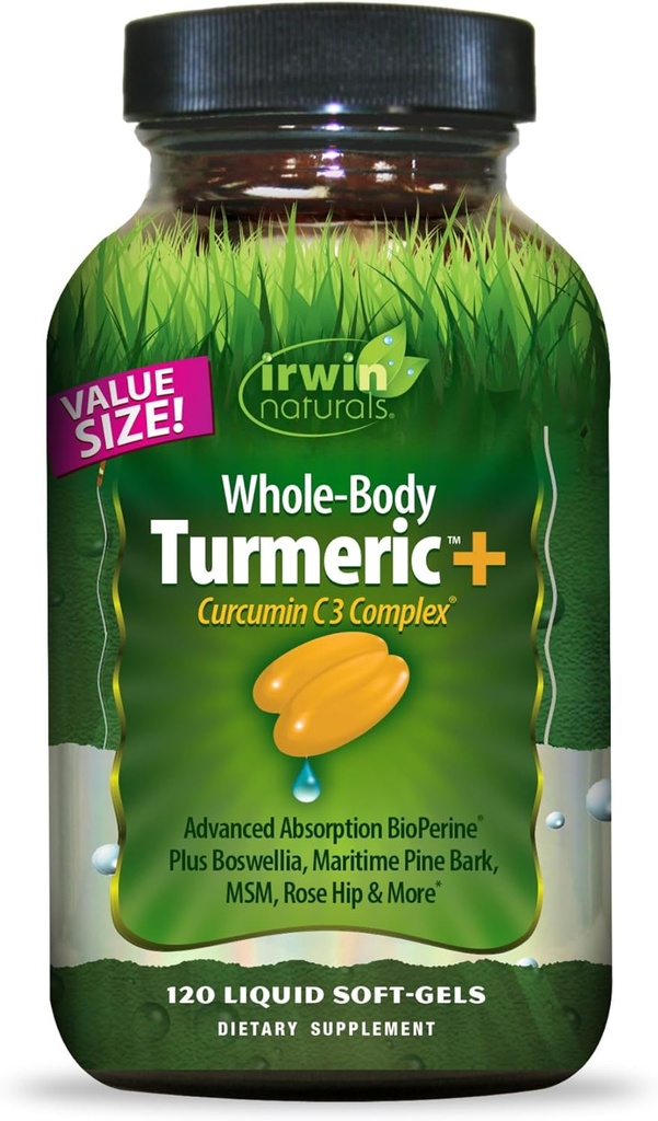 Irwin Naturals Whole-Body Turmeric + Curcumin C3 Complex - 120 נוזל Soft-Gels - עם Boswellia, Sea Pine Bark, MSM & Rose hip