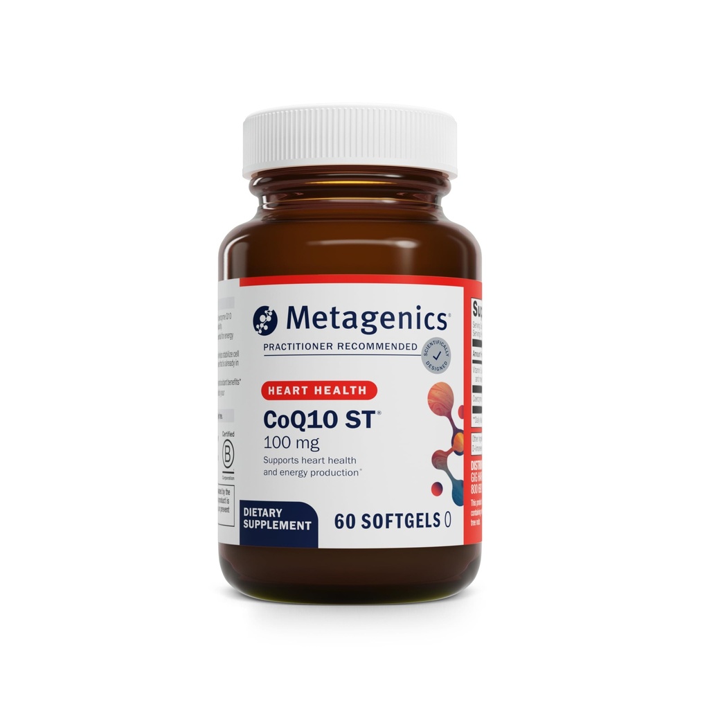 Metagenics CoQ10 ST-100 מ"ג Ubiquinone עם ויטמין E for Heart, Energy & Antioxidant Support* - Non-GMO, Gluten-Free, Soy-Free - GMP Certified Facility - 60 Softgels