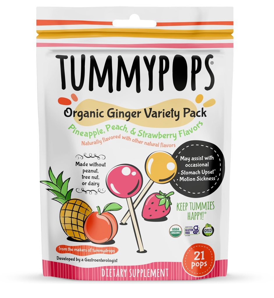 USDA אורגני Tummypops ג'ינג'ר Variety Pack (Pineapple, Peach, & Strawberry)