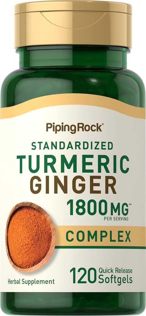 Piping Rock Turmeric וג'ינג'ר | 120 קפסולות Softgel | עם Black Pepper Extractt | Herbal Extract Complex