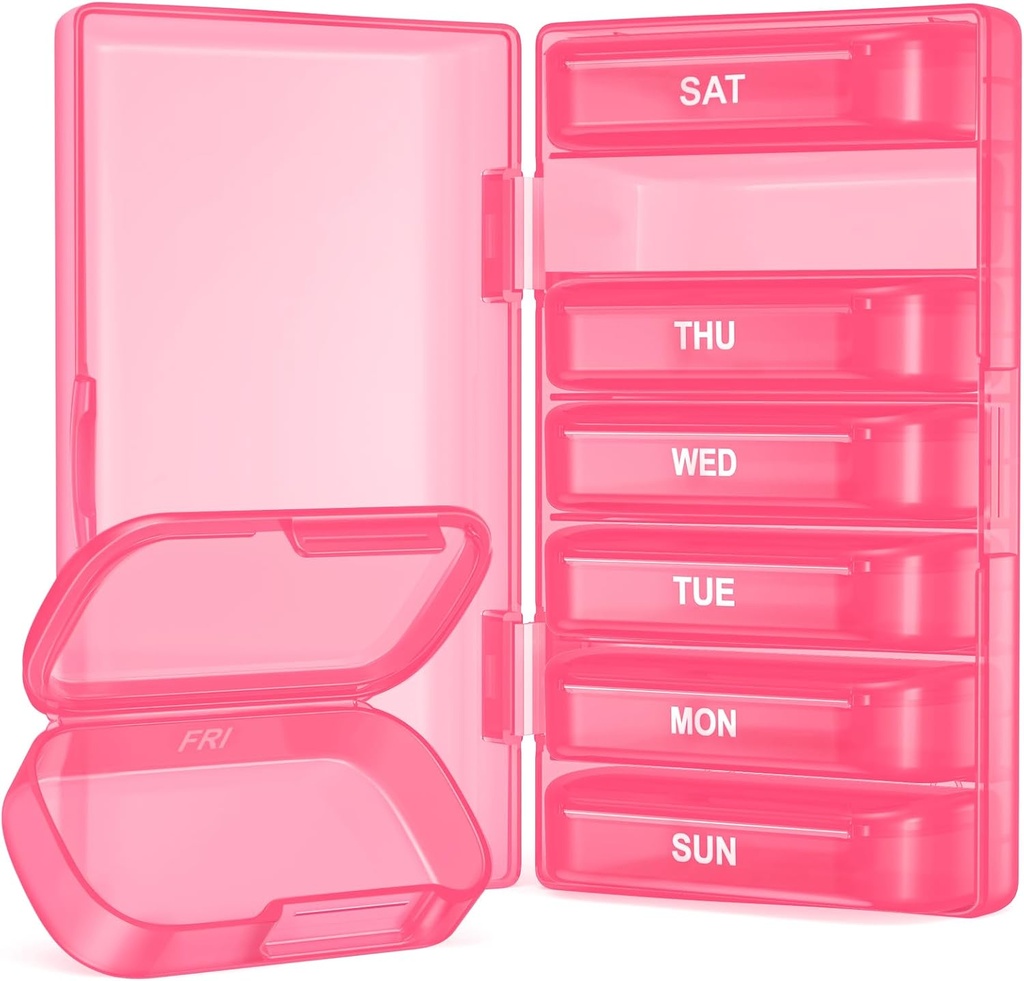 מארגן גלולות שבועיות, 7 יום גלולות קל לפתוח, BPA-Free Medicine מארגנת עם 7 מכיל גלולות בנפרד פנימי עבור ויטמינים, שמן דגים, תוספי מזון, תוספים