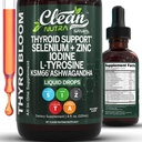 ThyroBloom Thyroid תמיכה עבור נשים נוזלי טיפות Iodine L-Tyrosine סלניום סלניום ופרגן Ashwagandha Zinc Kelp Bladderwrack Schisandra Guggul Turmeric ויטמין A3 B12 Folate על ידי ניקוי 4oz