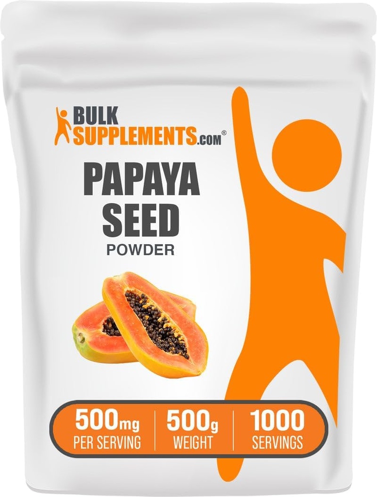 BulkSupplements.com Papaya Seed אבקה - Carica Papaya Seed, תוספי תזונה, for Digestive & Gut Support - Gluten Free, 500 מ"ג לשרת, 500g (1.1 lbs) (Pack of 1)