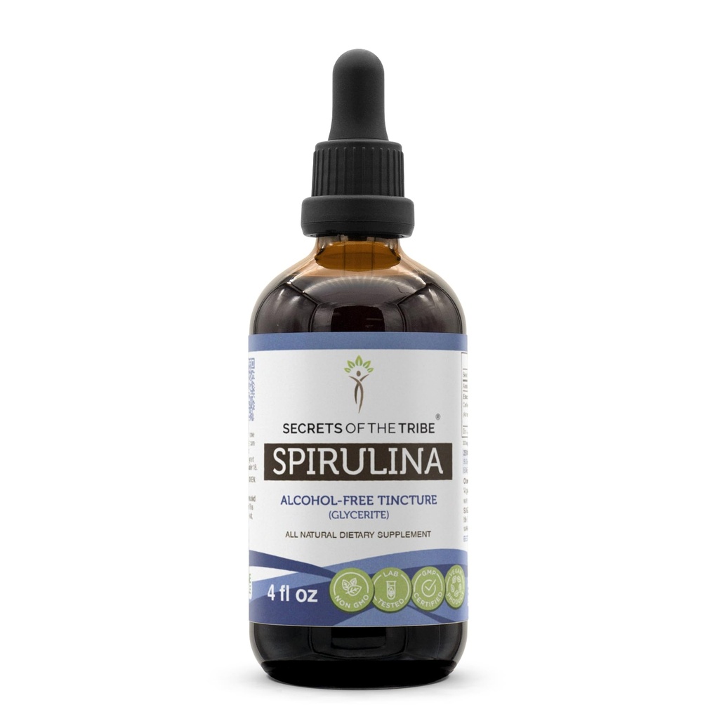 סודות של השבט Spirulina אלכוהול חינם לחלץ, Spirulina (Arthrospira פלטnsis) Tincture תוסף (4 FL OZ)