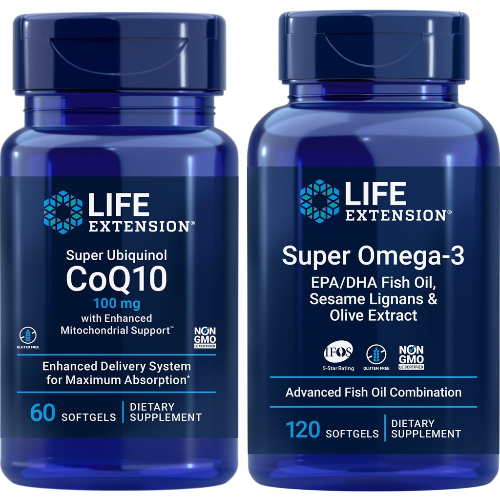 Life Extension Super Ubiquinol Coq10, 100 Mg, 60 Softgels | Super אומגה 3 Epa/dha Fish Oil, 120 Softgels | Heart & Brain Health, Inflammation Management, Anti-Aging Support.