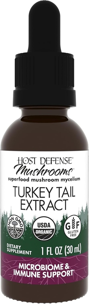 Host Defense Turkey Tail Extract - Digestive Health & Immune Support Supplement - תוסף Mushroom for Gastro gut & Gut Microbiome Support - 1 fl oz (30 משרתים)