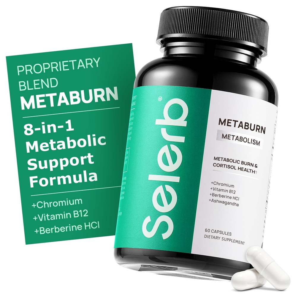 Selerb Metaburn Weight Loss Pills for Women & Men - Appetite Suppressant & Fat Burner, Metabolism Support Weight Loss Add with Berberine, Chromium, Green Tea & B12-60 קפסולות