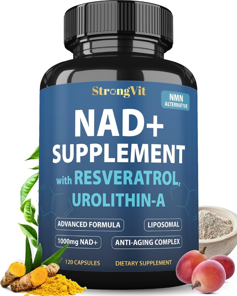 StrongVit NAD Resveratrol Supplement for Women & Men. Support Cellular Health, Energy + Healthy Aging. High Potency Blend, Plus Third-Party Lab Tested in USA (120 Capsules)