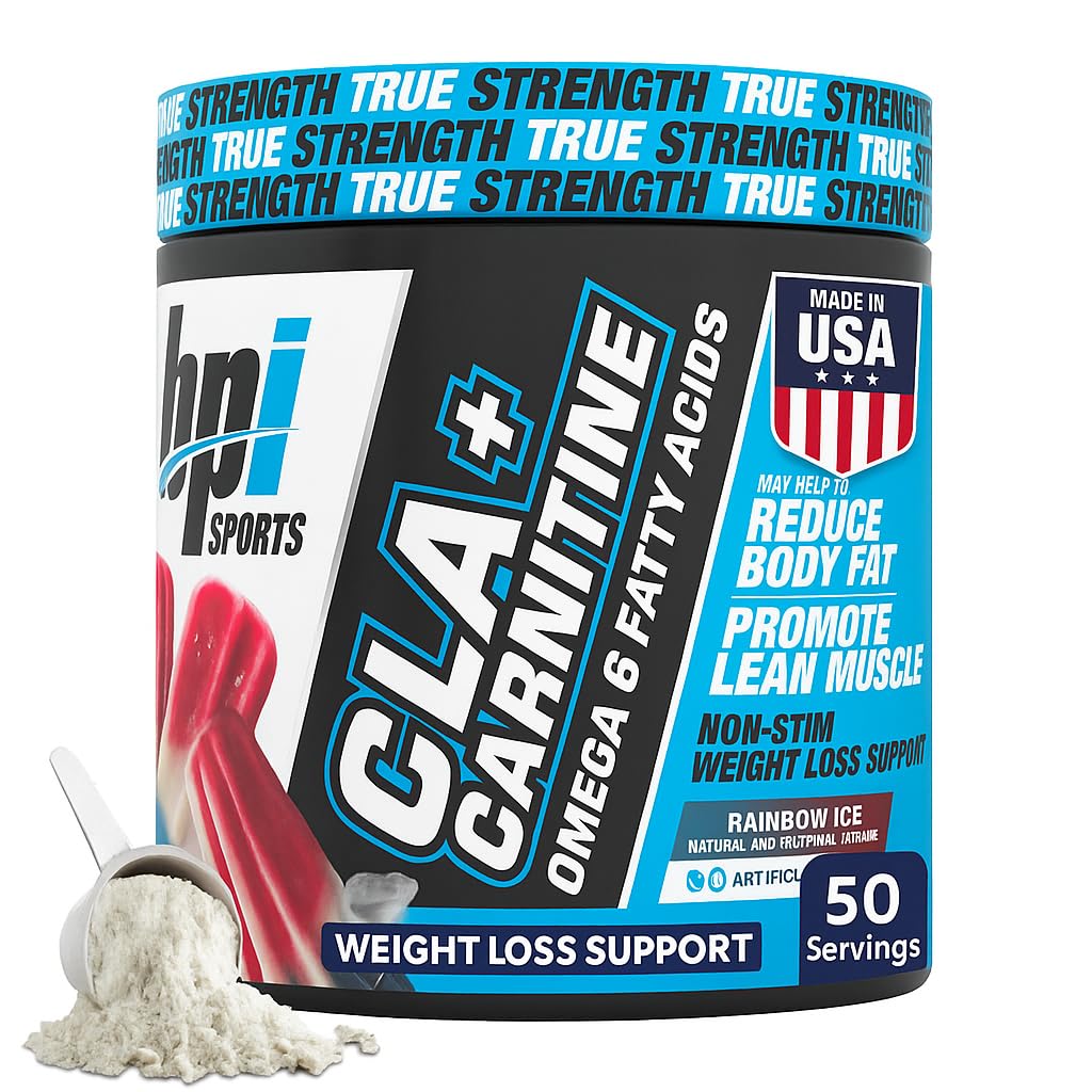 BPI Sports CLA + Carnitine אבקת - שומן לא ממריץ לירידה במשקל, metabolism & Lean שריר - Caffeine חינם - קרח קשת - 50 משרתים - 12.34 oz