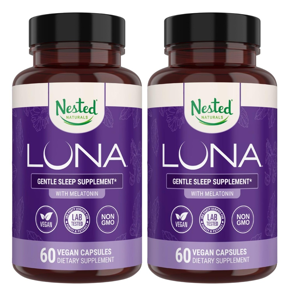 Naturals Nested לונה Sleep Aid - Non-Habit Forming Natural Pills for Adultss with Natural Ingredients - Valan Root, Melatonin, Chamomile, Lemon Balm ועוד - 120 קפסולות טבעוניות