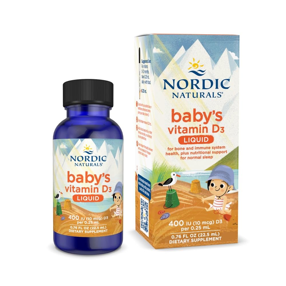 ויטמין D3 של Nordic Naturals Baby, Unflavored - 0.76 oz - 400 IU ויטמין D3 - עצמות בריאות, תמיכה במערכת החיסון, חיימות נורמליות - Non-GMO, Vegetarian - 90 משרתים