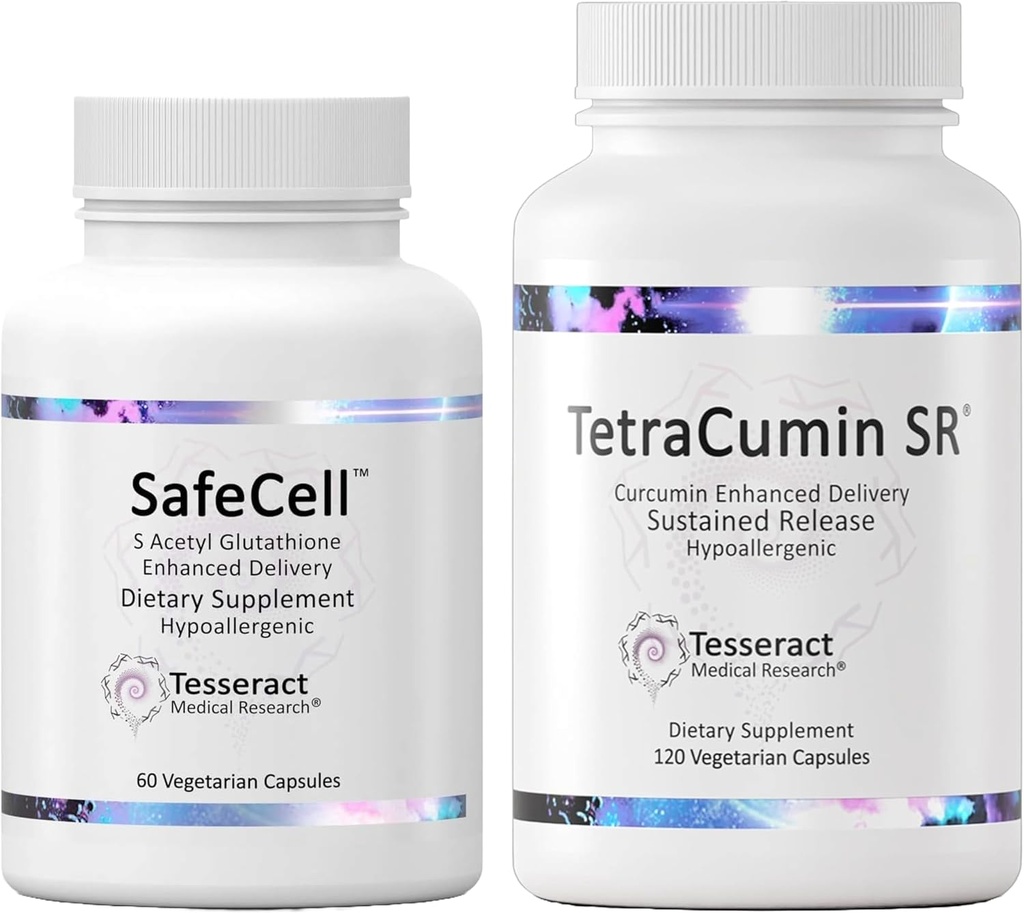 SafeCell S-Acetyl Glutathione תוסף לתמיכה בבריאות המוח ו- TetraCumin SR Joint Support Supplement, Sustained Release Turmeric Curcumin Metabolite Metabolite