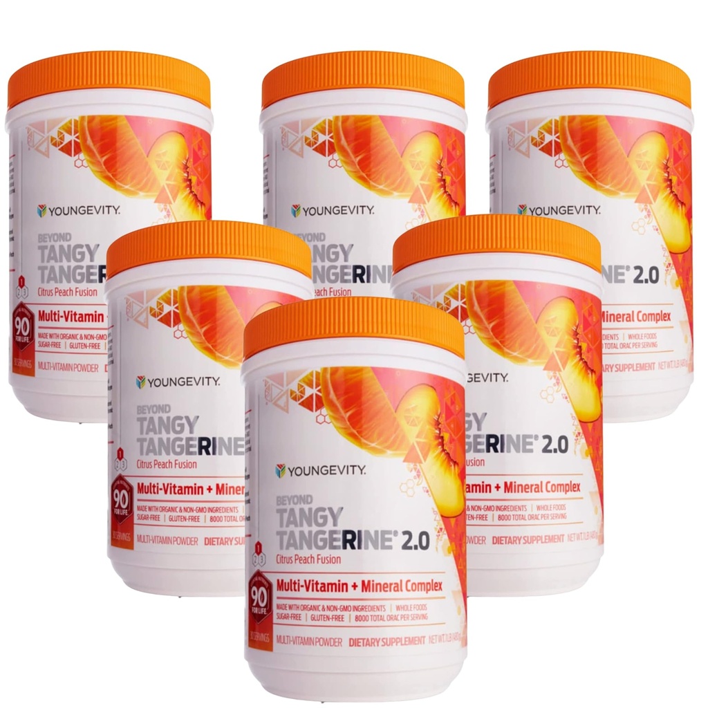 Youngevity Beyond Tangy Tangerine 2.0 Citrus Peach Fusion Multi-Vitamin & מינרלים Complex - Made with Natural & Whole Foods