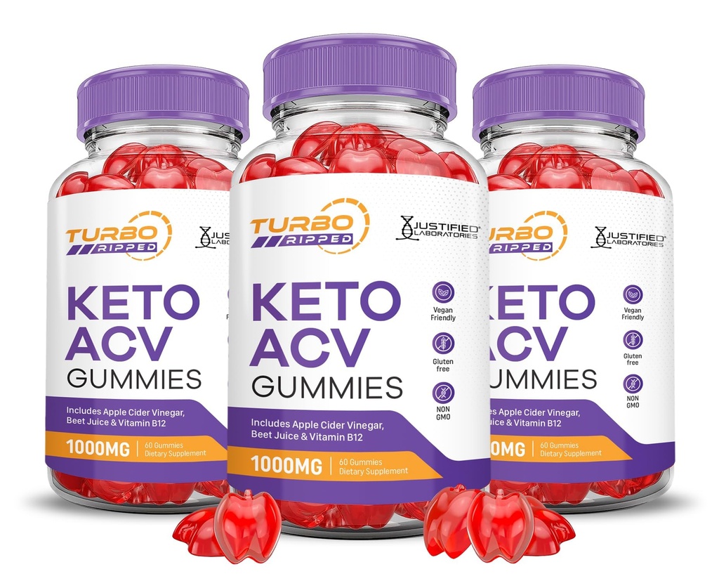 (חבילה) Turbo Ripped Keto ACV Gummies Advanced Formula 1000MG Turbo Ripped Keto Gummies Apple Cider Vinegar פורמולה עם אבקת מיץ Pomegranate B12 טבעוני non GMO 180 מסטיקמי