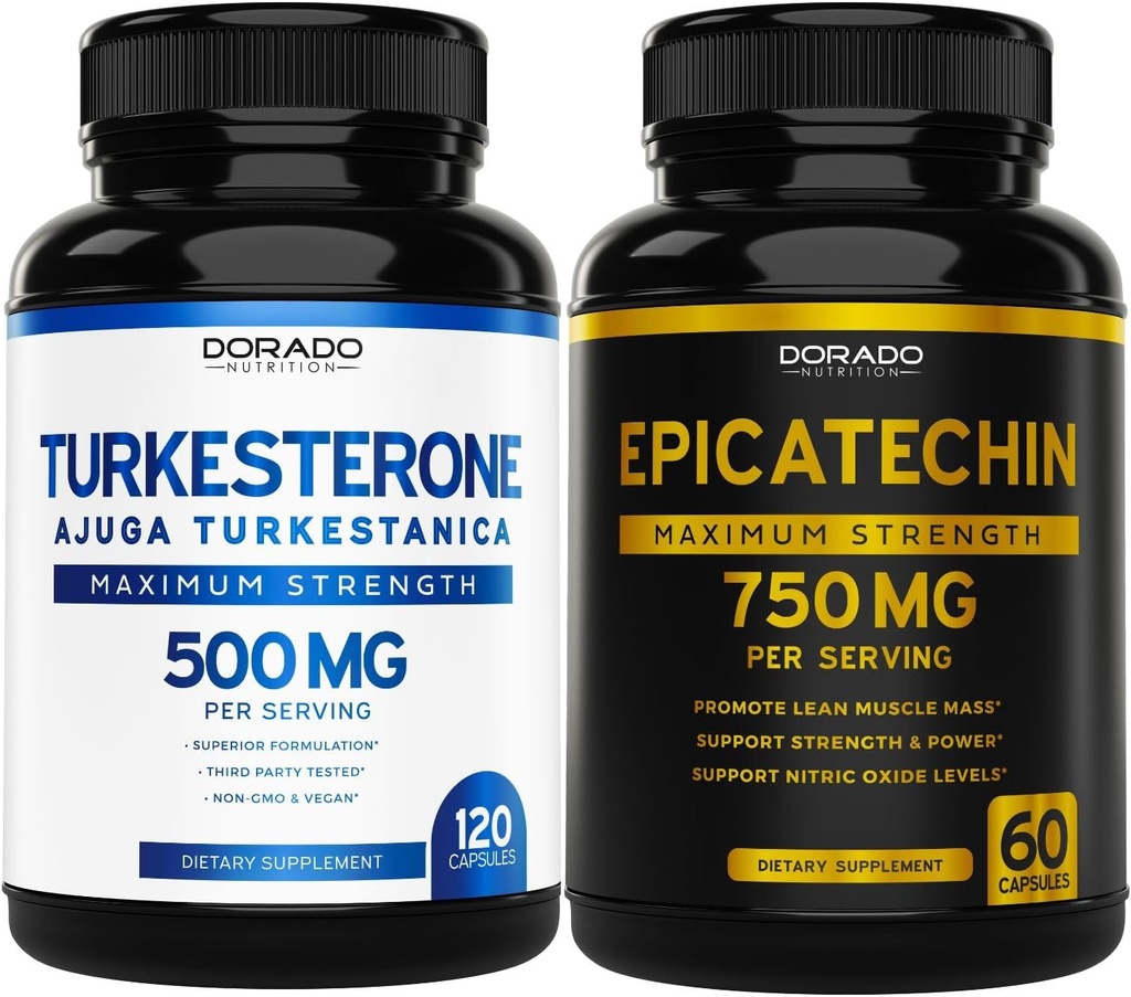 DORADO NUTRITION Epicatechin לחלץ 750 מ"ג פרי - (120 קפסולות) ו- Turkesterone תוספת 500 מ"ג (120 קפסולות)