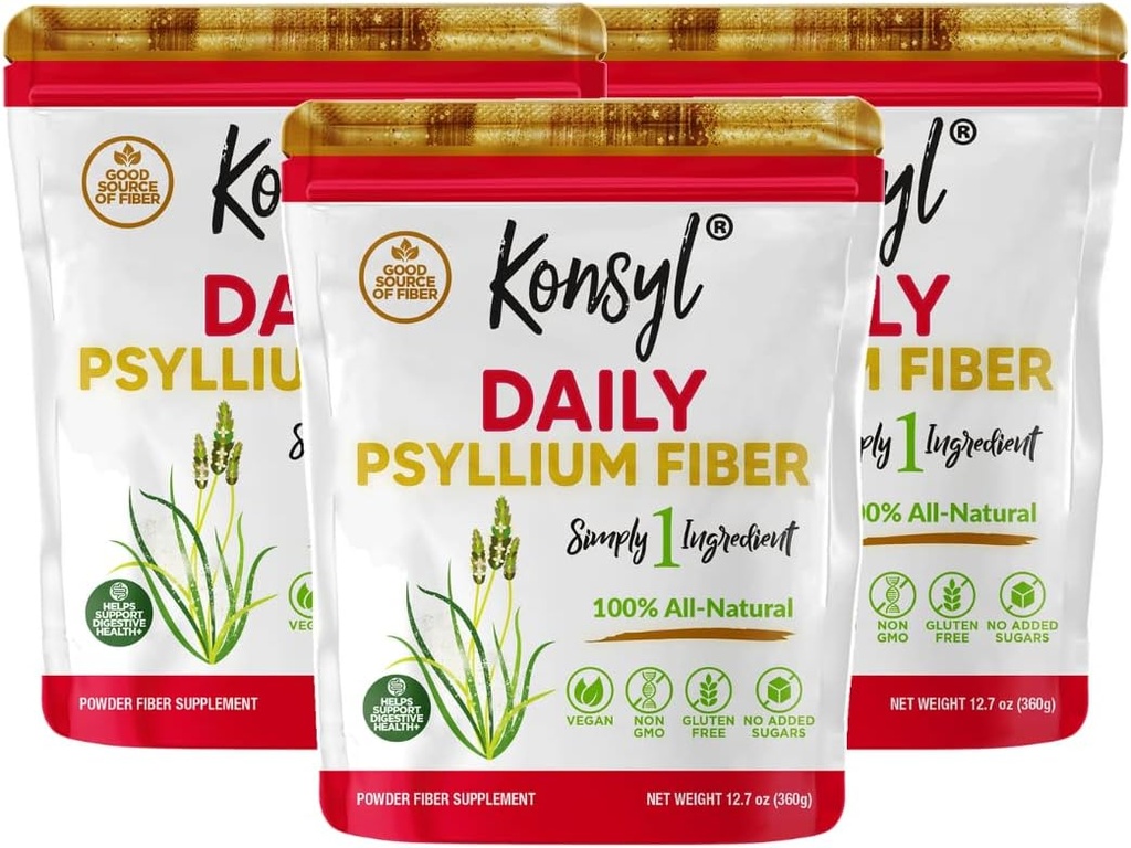 Konsyl Daily Psyllium סיבים, 3 Pack, 360g Gusset Bag,ten Glu, non GMO, Keto Friendly, Unflavored, Easy Mixing סיבים