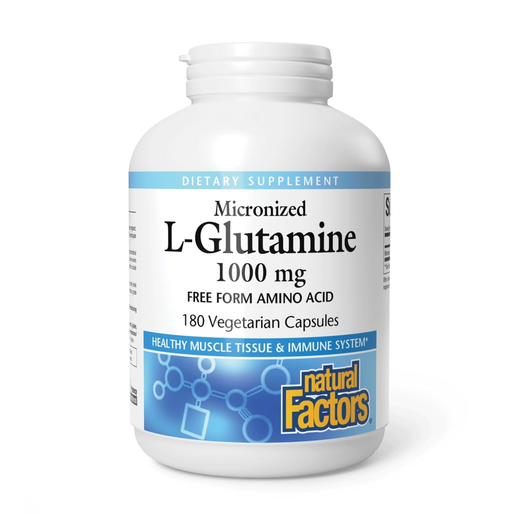 גורמים טבעיים, Micronized L-Glutamine 1000 מ"ג, תומכים שרירים ותפקוד Immune, 180 קפסולות