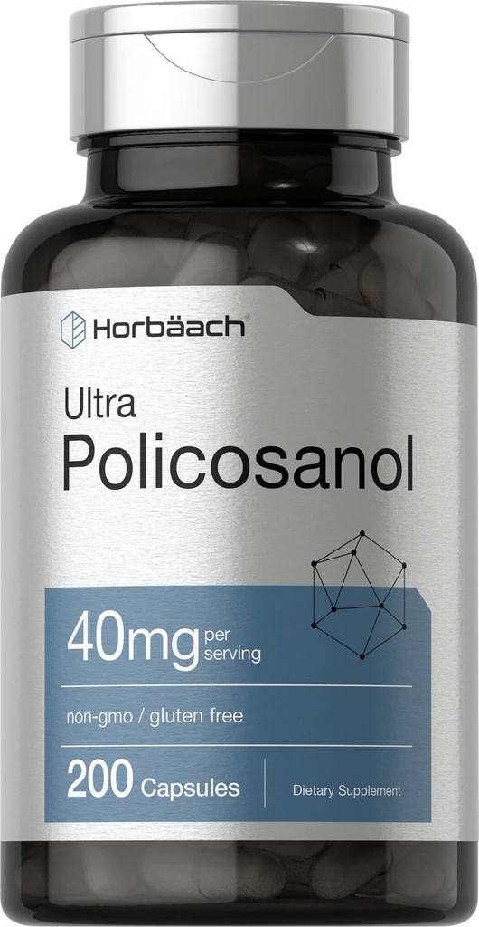 Horbäach Policosanol 40mg | 200 קפסולות | Non-GMO ו- Gluten Free Supplement